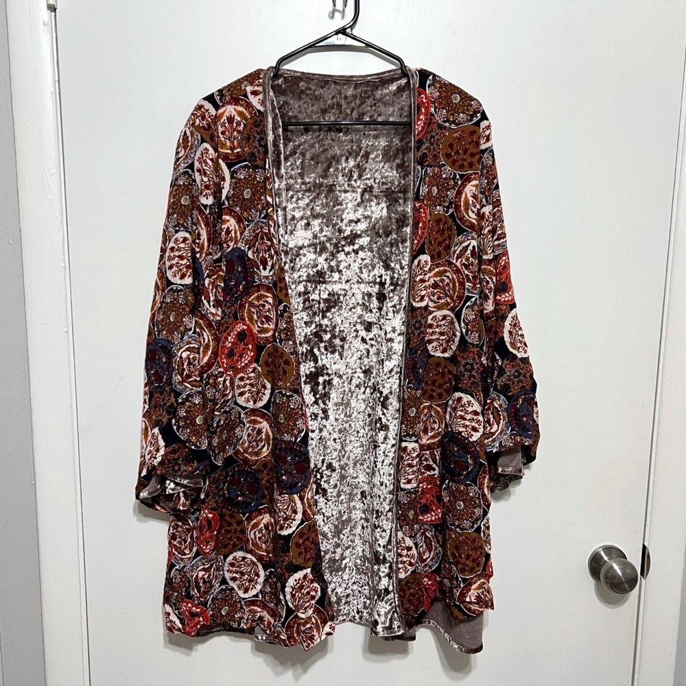 Entro‎ Reversible Caftan Kimono Womens M/L Whimsigoth Crushed Velvet Burnout